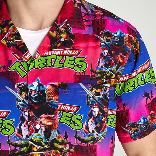 Novelty Mens Short Sleeve Regular Fit Teenage Mutant Ninja Turtles Button-Down Shirt