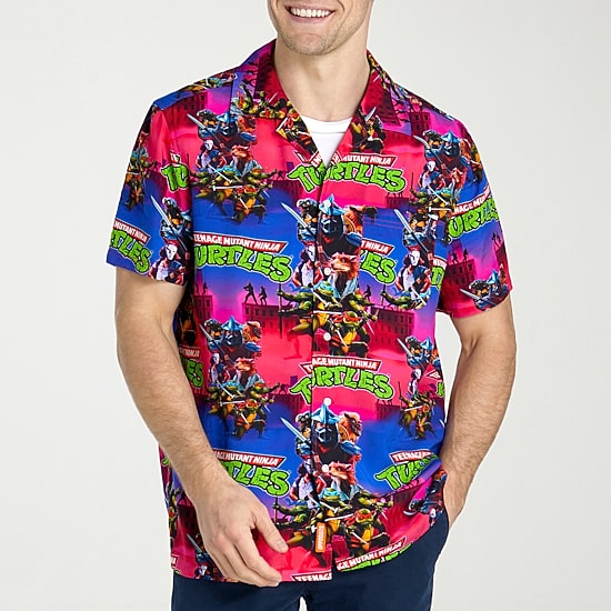 Novelty Mens Short Sleeve Regular Fit Teenage Mutant Ninja Turtles Button-Down Shirt