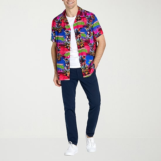 Novelty Mens Short Sleeve Regular Fit Teenage Mutant Ninja Turtles Button-Down Shirt