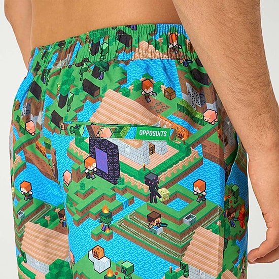 Novelty Mens Round Neck Short Sleeve Regular Fit Minecraft Button-Down Shirt