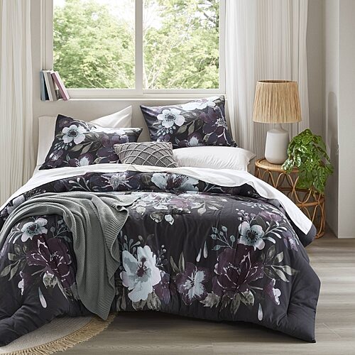 Madison Park Rita 3 Piece Floral Printed Cotton Comforter Set, One Size, Gray