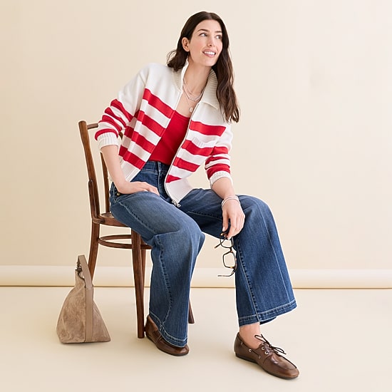 St. John's Bay Womens Long Sleeve Open Front Zipper Striped Cardigan