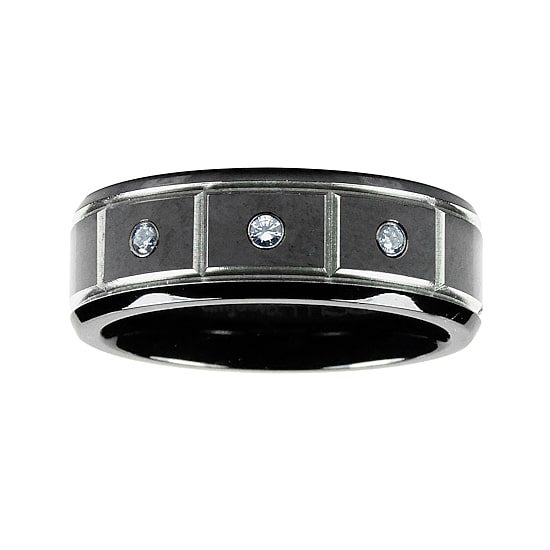 Mens 1/10 CT.T.W. Natural Diamond Black Titanium Wedding Band