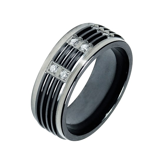 Mens 1/8 C.T. TW. Natural Diamond Black Titanium Wedding Band