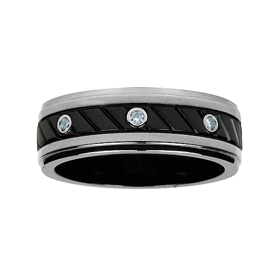 Mens 1/10 C.T. TW. Natural Diamond Black Titanium Wedding Band