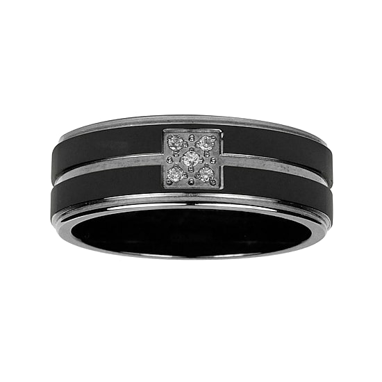 Mens Diamond-Accent Black Titanium Wedding Band