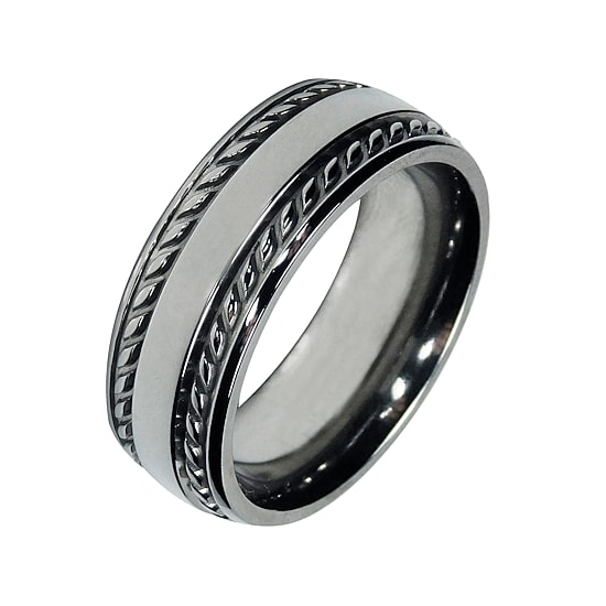 Mens 8mm Titanium Rope-Border Wedding Band 