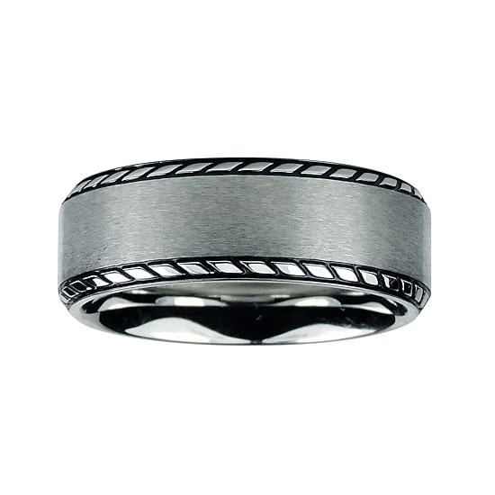Mens 8mm Titanium Rope Border Wedding Band
