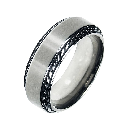Mens 8mm Titanium Rope Border Wedding Band