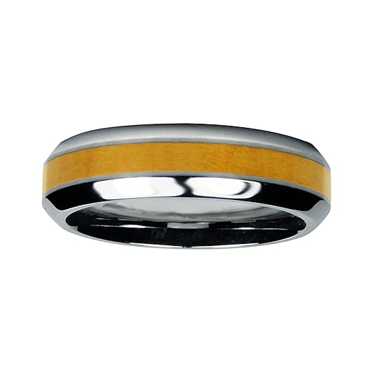 Mens Cobalt and 10K Yellow Gold Inlay Wedding Band 