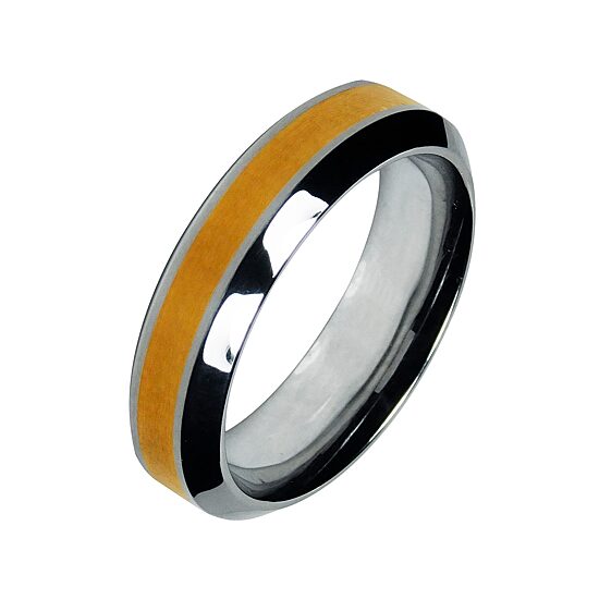 Mens Cobalt and 10K Yellow Gold Inlay Wedding Band 