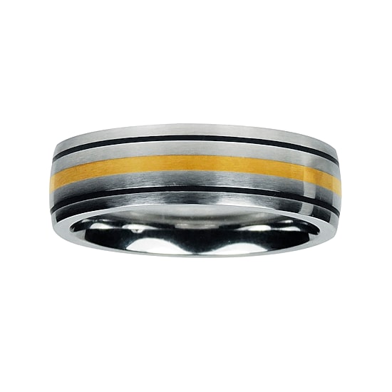 Mens Cobalt and 10K Yellow Gold Inlay Wedding Band 
