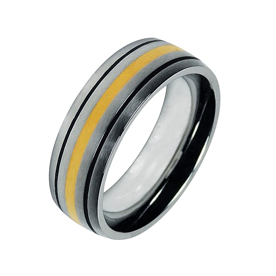 Mens Cobalt and 10K Yellow Gold Inlay Wedding Band 