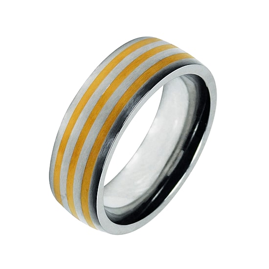 Mens Cobalt and 10K Yellow Gold Inlay Wedding Band 