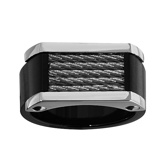 Mens Stainless Steel and Black Ion-Plated Ring
