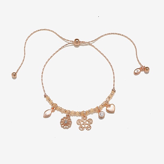 Bijoux Bar Delicates Rose Tone Womens Flower Charm Bracelet