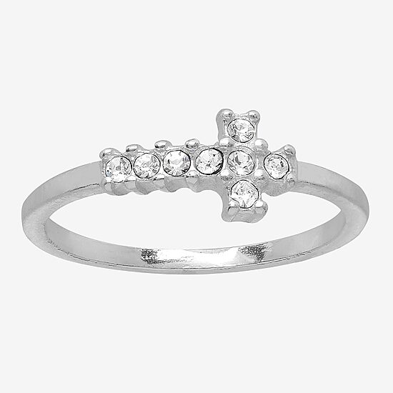 Itsy Bitsy Womens Crystal Sterling Silver Cross Delicate Midi  Band