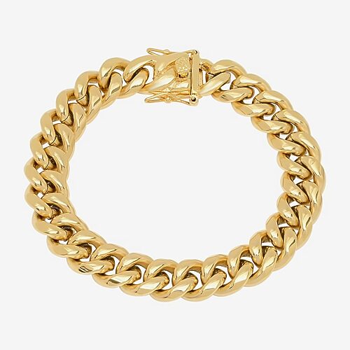 Mens 18K Gold Over Stainless Steel Semisolid Curb Hypoallergenic Chain Bracelet, One Size