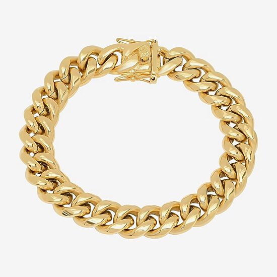 Mens 18K Gold Over Stainless Steel Semisolid Curb Hypoallergenic Chain Bracelet