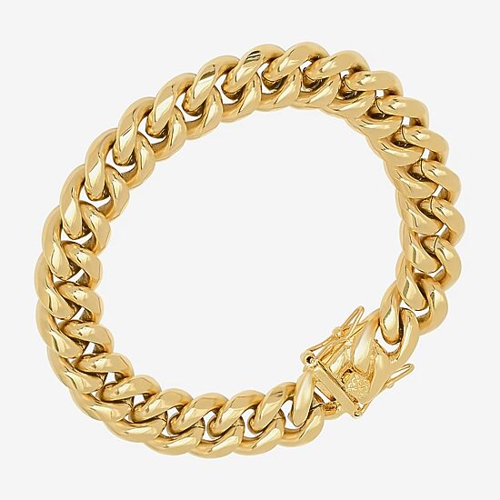 Mens 18K Gold Over Stainless Steel Semisolid Curb Hypoallergenic Chain Bracelet