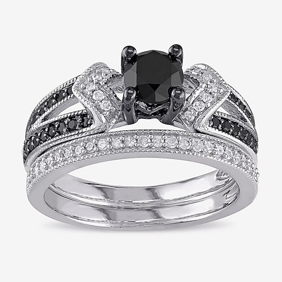 Midnight Black Diamond 1 1/8 CT.T.W. White and Color-Enhanced Black Diamond Sterling Silver Bridal Set