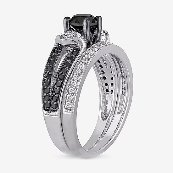 Midnight Black Diamond 1 1/8 CT.T.W. White and Color-Enhanced Black Diamond Sterling Silver Bridal Set