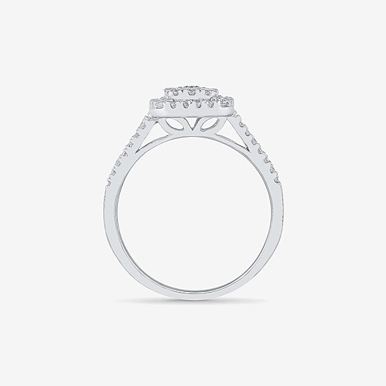Womens 1/2 CT. T.W. Natural White Diamond 10K Gold Cushion Side Stone Halo Engagement Ring