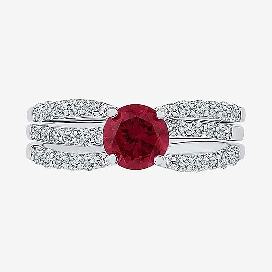 Modern Bride Gemstone Lab Created Ruby & Lab Created Sapphire Sterling Silver Bridal Set