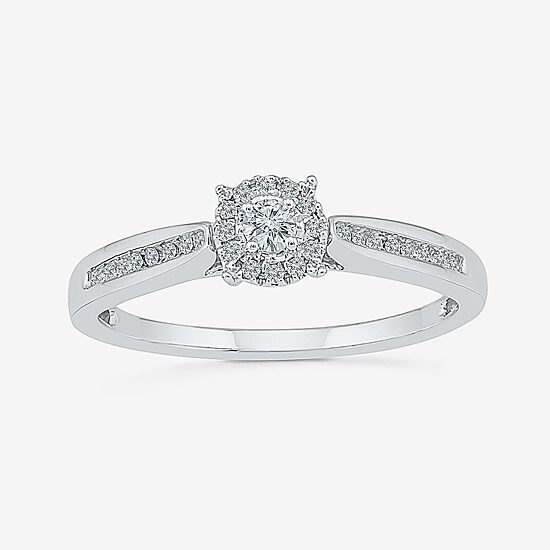 Promise My Love Womens 1/6 CT. T.W. Natural White Diamond Sterling Silver Round Side Stone Halo Promise Ring