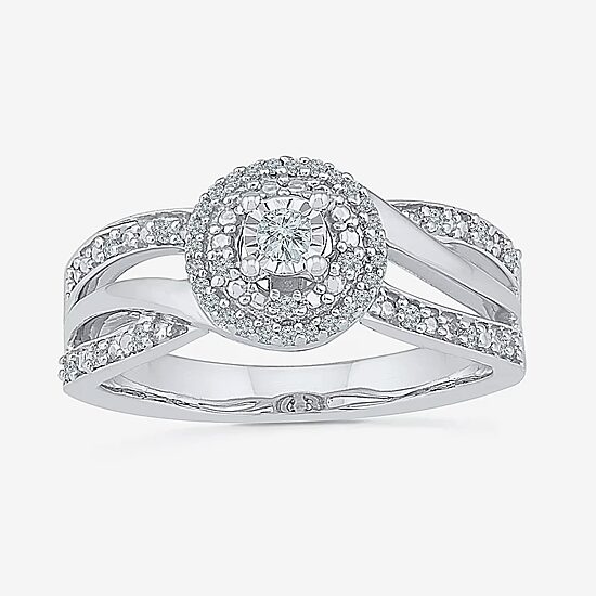 Promise My Love Womens 1/5 CT. Natural White Diamond Sterling Silver Round Side Stone Halo Promise Ring