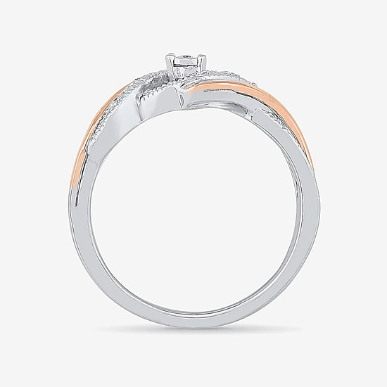 Promise My Love Womens Diamond Accent Natural White Diamond 10K Rose Gold Over Silver Round Crossover Side Stone Promise Ring
