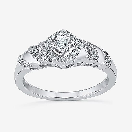 Promise My Love Womens 1/5 CT. Natural White Diamond Sterling Silver Cushion Side Stone Halo Promise Ring