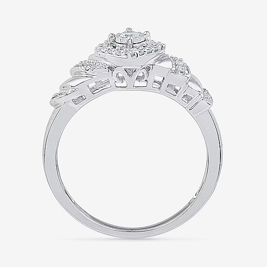 Promise My Love Womens 1/5 CT. Natural White Diamond Sterling Silver Cushion Side Stone Halo Promise Ring