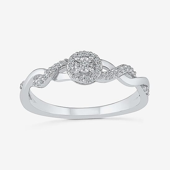 Promise My Love Womens 1/10 CT. T.W. Natural White Diamond Sterling Silver Round Side Stone Halo Promise Ring