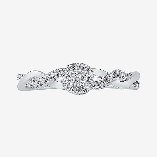 Promise My Love Womens 1/10 CT. T.W. Natural White Diamond Sterling Silver Round Side Stone Halo Promise Ring