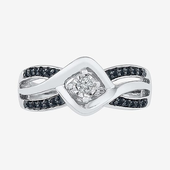 Womens 1/8 CT. T.W. Natural Black Diamond Sterling Silver Round Crossover Side Stone Promise Ring