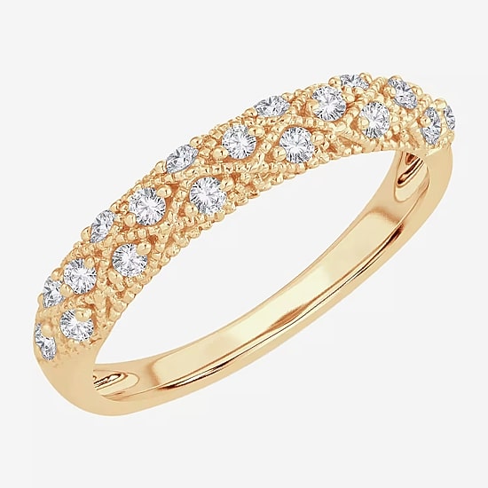 Womens 1/4 CT. T.W. Natural White Diamond 10K Gold Anniversary Wedding Band