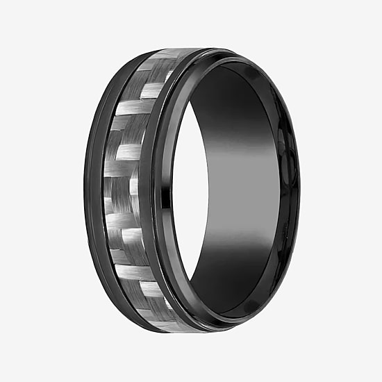  Mens Comfort Fit 9mm Black Titanium Inlay Wedding Band