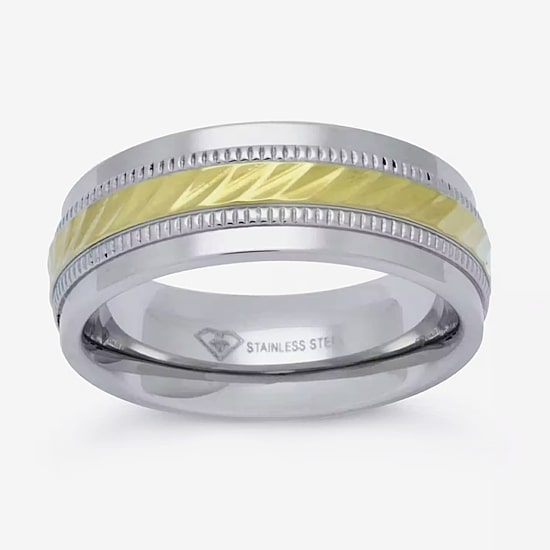  Personalized Mens 8mm Two-Tone Stainless Steel Wedding Band