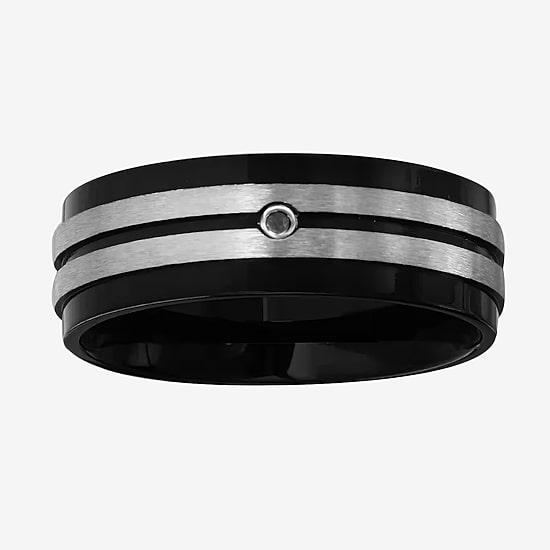 Mens Color-Enhanced Black Diamond-Accent Black IP Stainless Steel Wedding Band