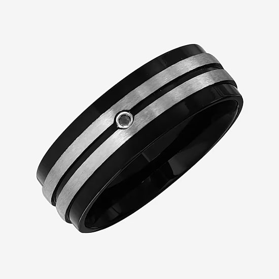 Mens Color-Enhanced Black Diamond-Accent Black IP Stainless Steel Wedding Band