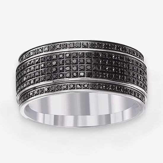 Mens 10MM Diamond Accent Natural Black Diamond Stainless Steel Wedding Band