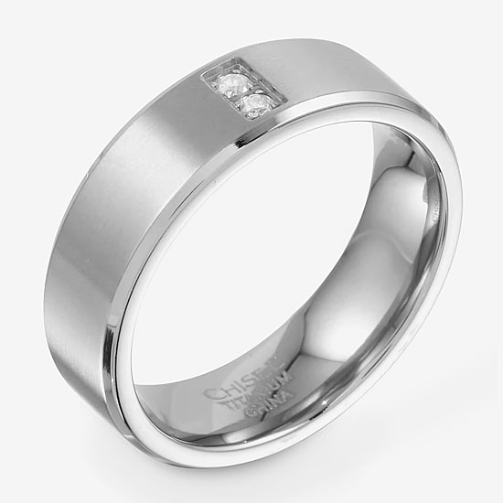 Mens 5MM Diamond Accent Natural White Diamond Titanium Wedding Band