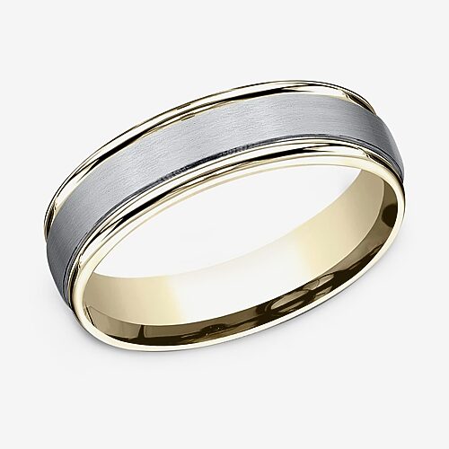 Mens 6MM 10K Two Tone Gold Wedding Band, 13, Two-tone Yellow