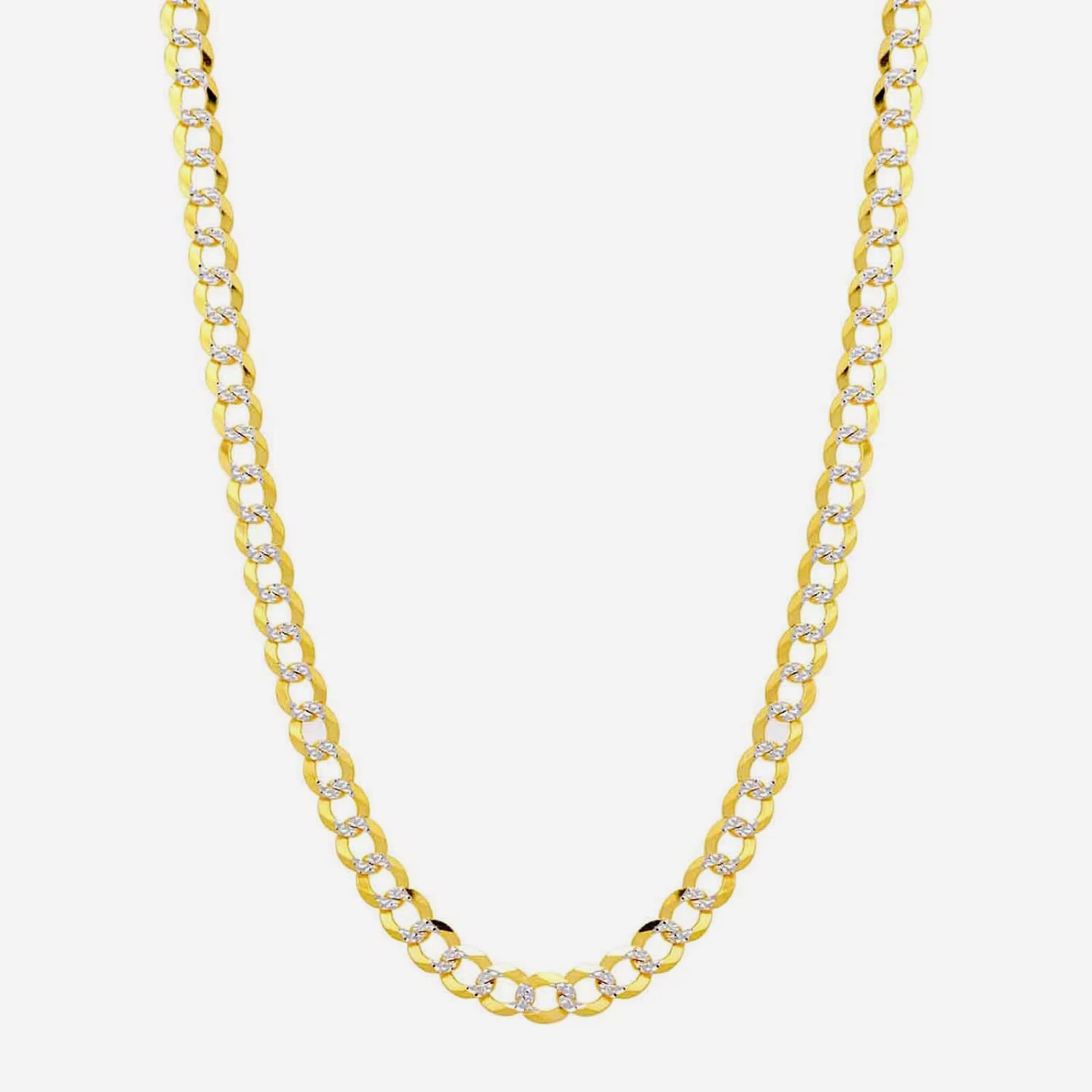 14K Two Tone 5.7MM Pave Diamond Cut Curb Necklace