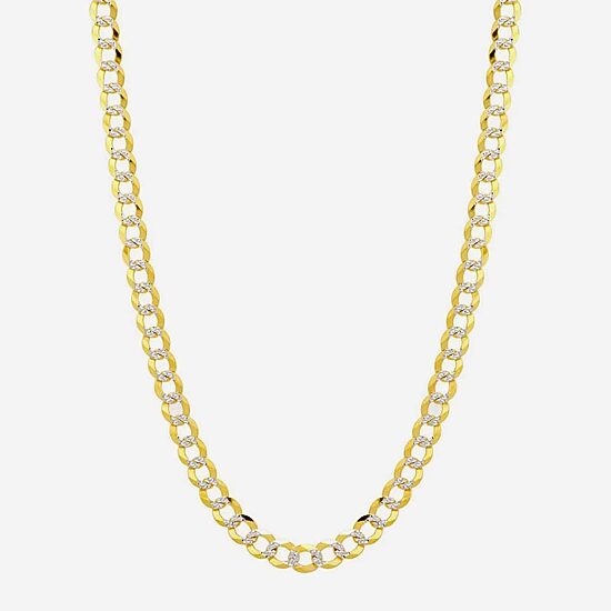 14K Two Tone 5.7MM Pave Diamond Cut Curb Necklace