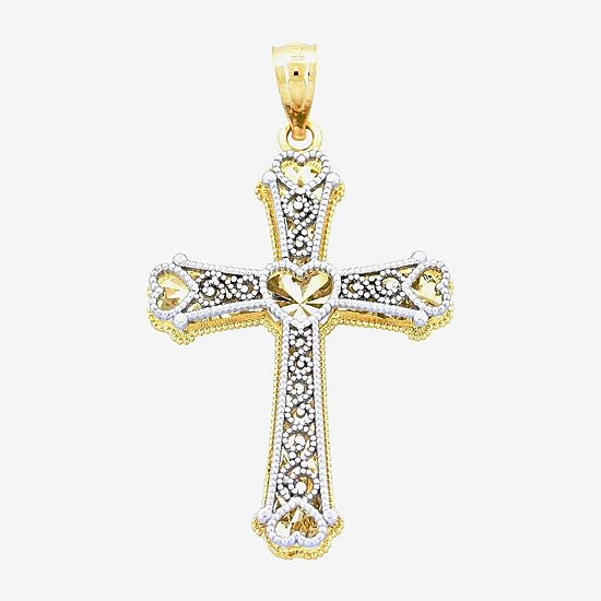 Women's 14K Two-Tone Gold Heart Cross Pendant