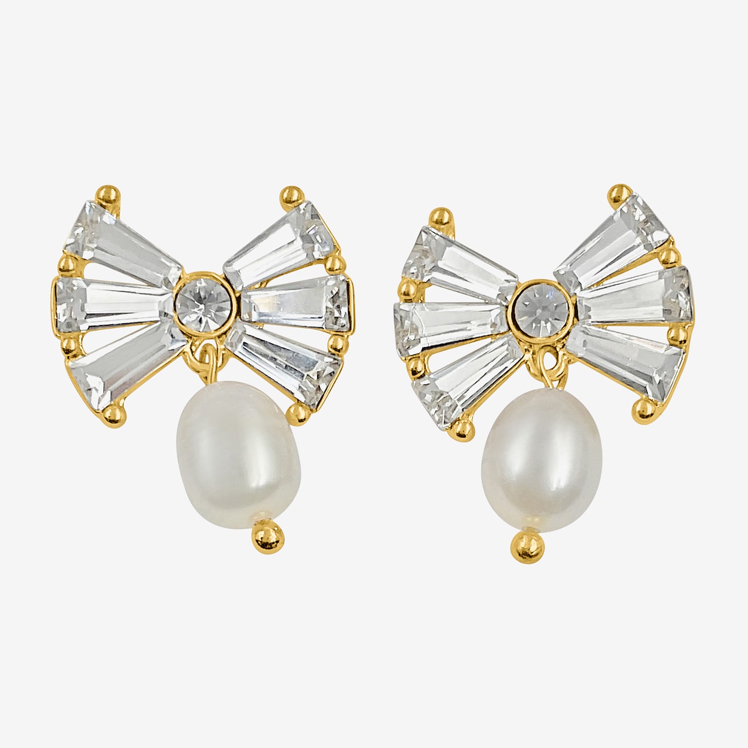 Bijoux Bar Gold Tone Womens Glass Simulated Pearl Bow Hypoallergenic Drop Earrings