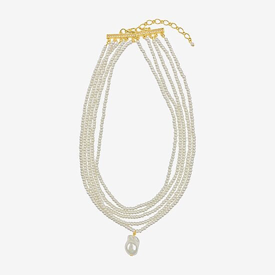 Bijoux Bar Womens White Glass 10K Gold Over Brass Hypoallergenic 16 Inch Strand Necklace