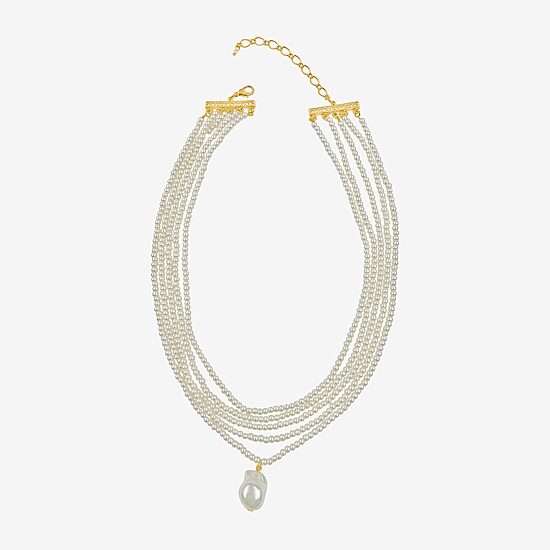 Bijoux Bar Womens White Glass 10K Gold Over Brass Hypoallergenic 16 Inch Strand Necklace